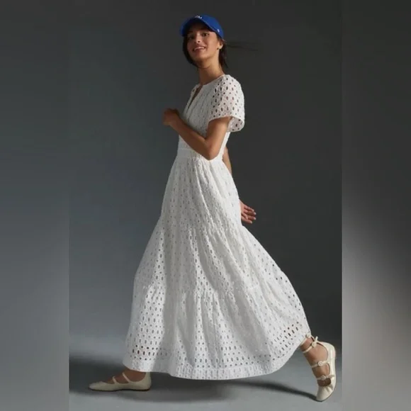 ANTHROPOLOGIE The Somerset Collection Eyelet Edition Maxi Dress White Size XXS - Picture 3 of 15